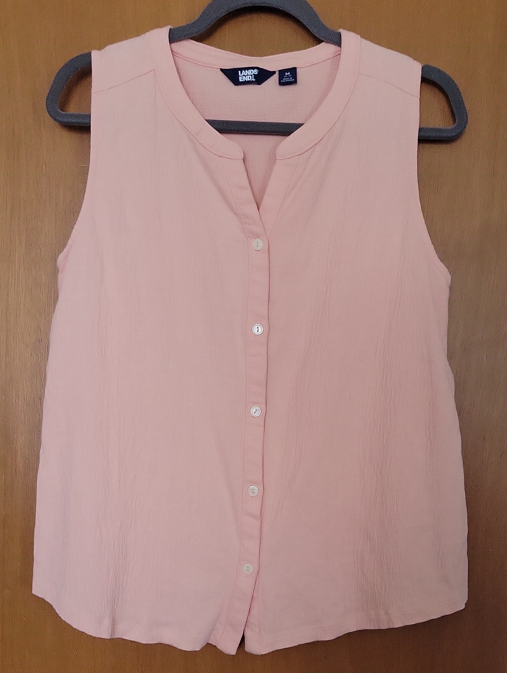 Lands' End Light Pink Sleeveless Button-Front Tank Top